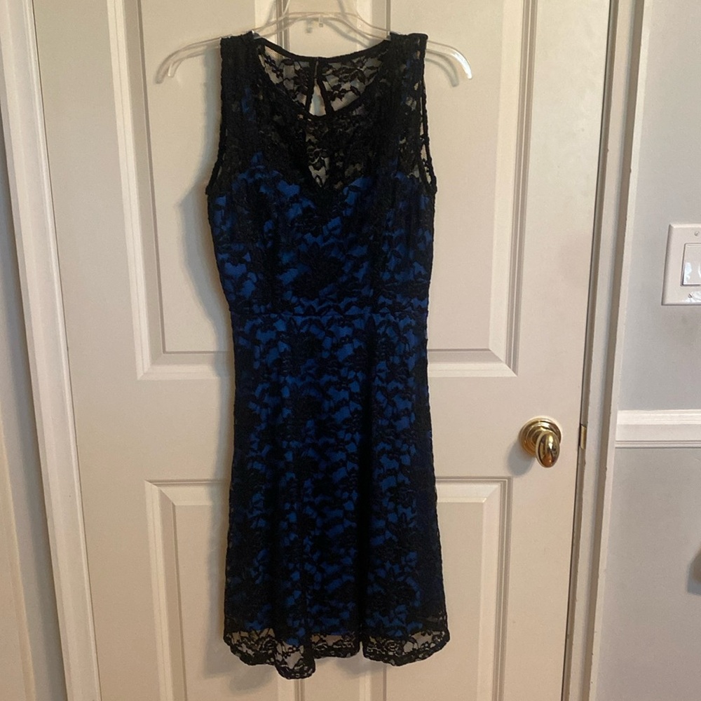 Ivy & Blue blue dress with black lace - like new!